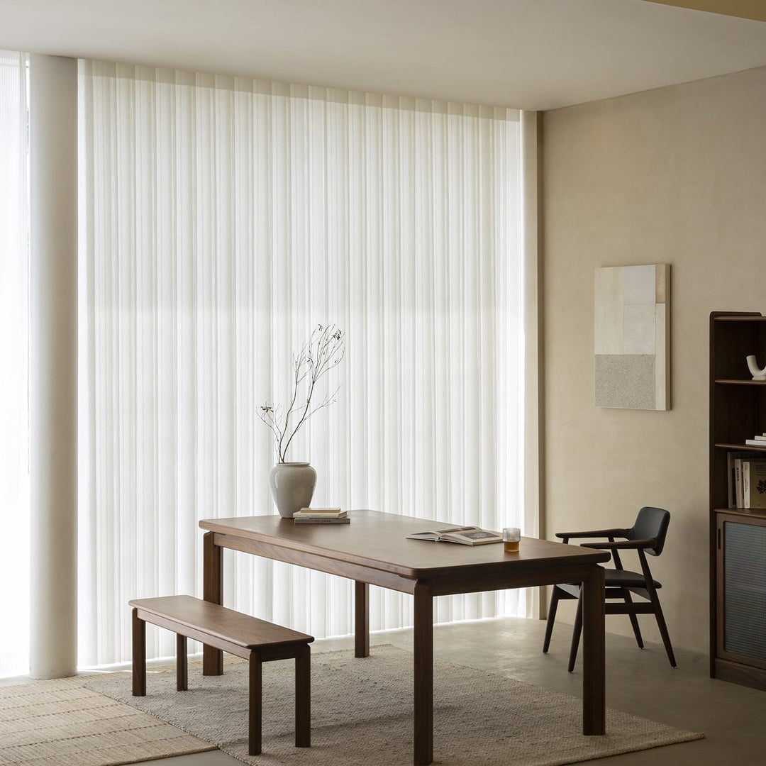 Vintage walnut wood dining bench riverin material variants.