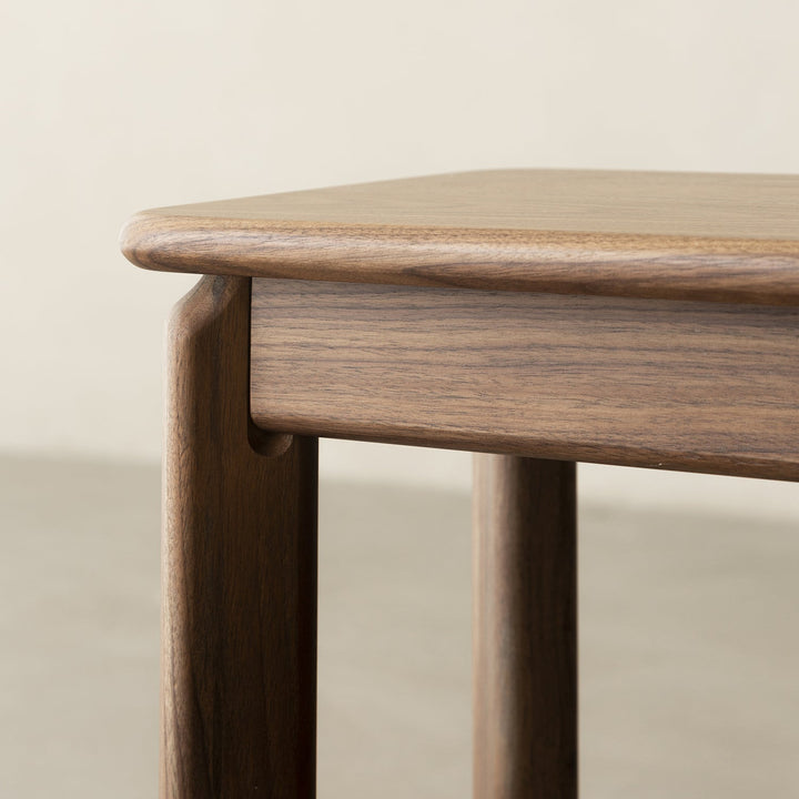 Vintage walnut wood dining bench riverin in details.