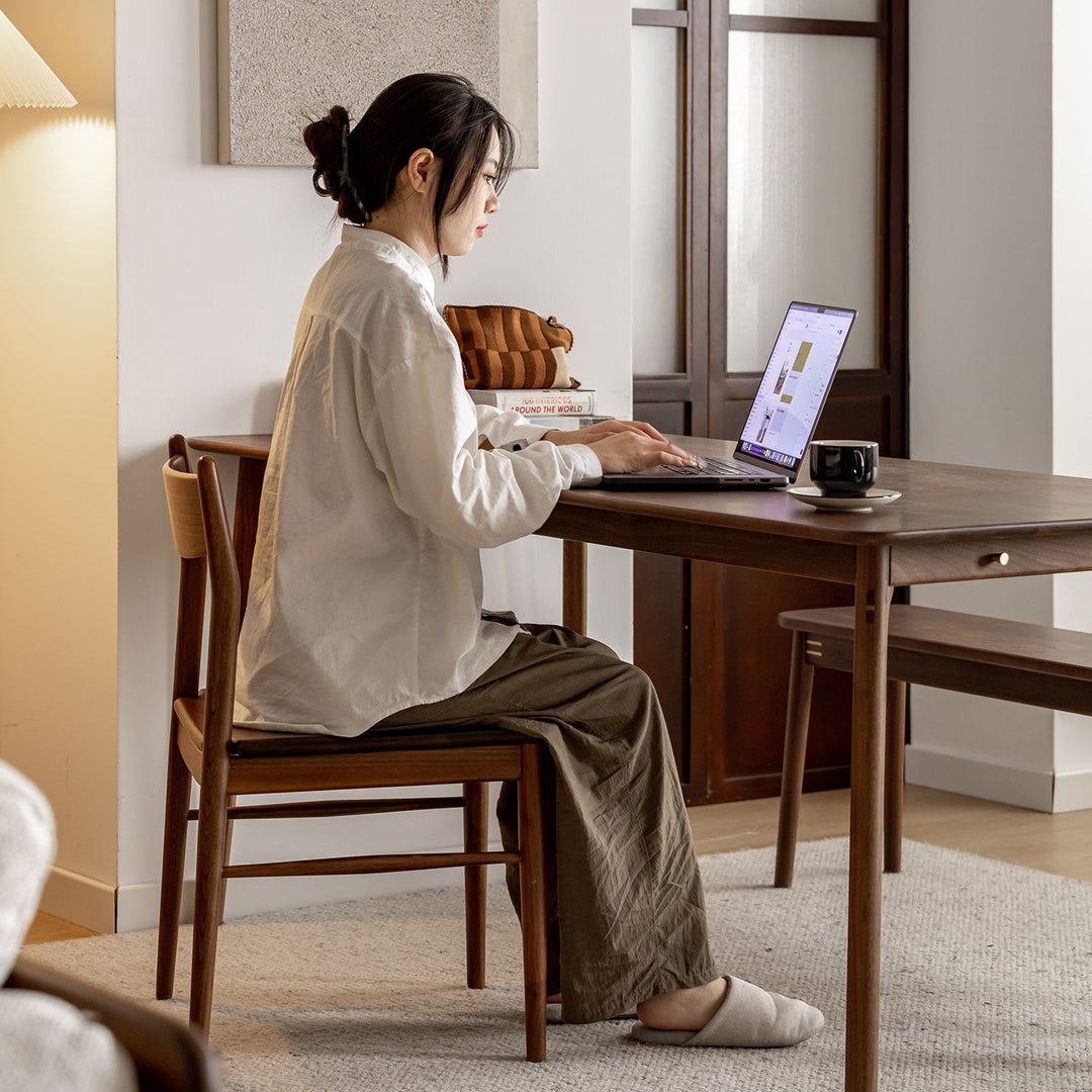 Vintage walnut wood dining chair chrono in details.
