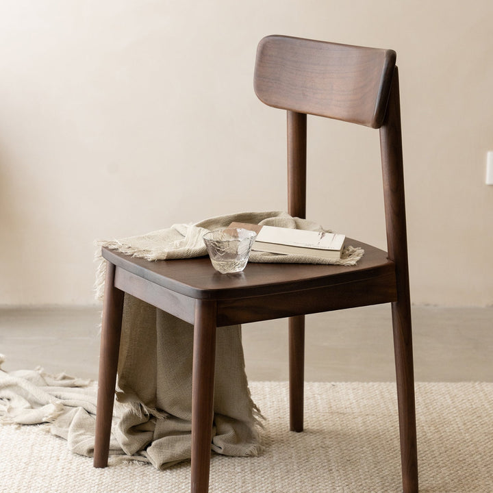 Vintage walnut wood dining chair green primary product view.