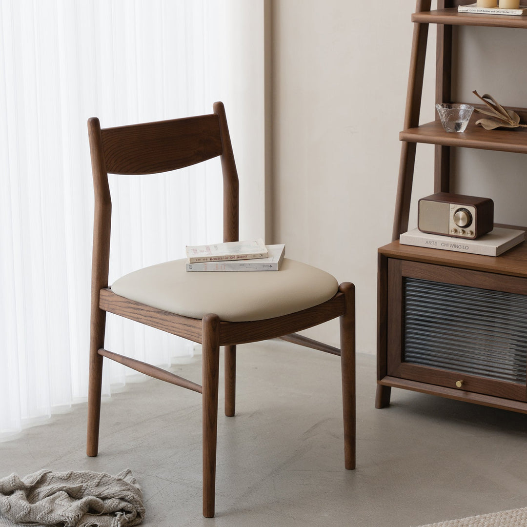 Vintage walnut wood dining chair purea primary product view.