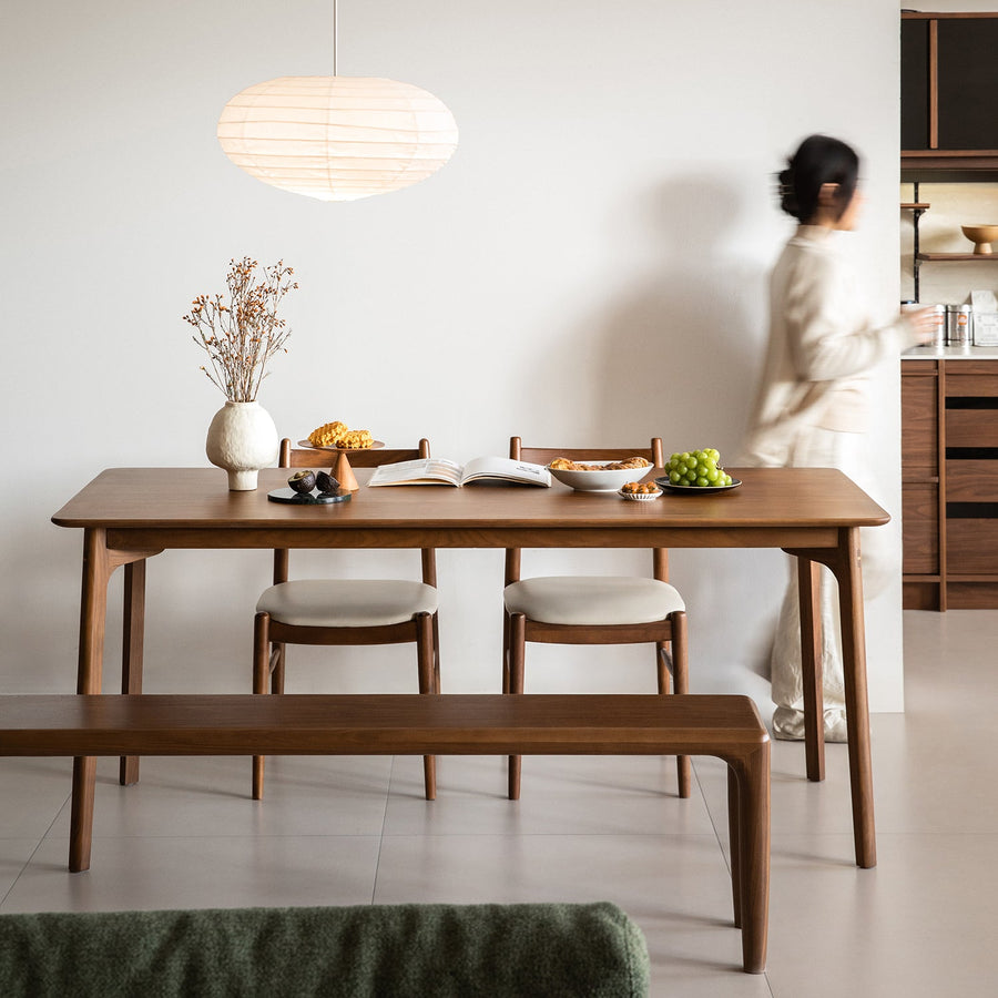 Vintage walnut wood dining table chrono primary product view.