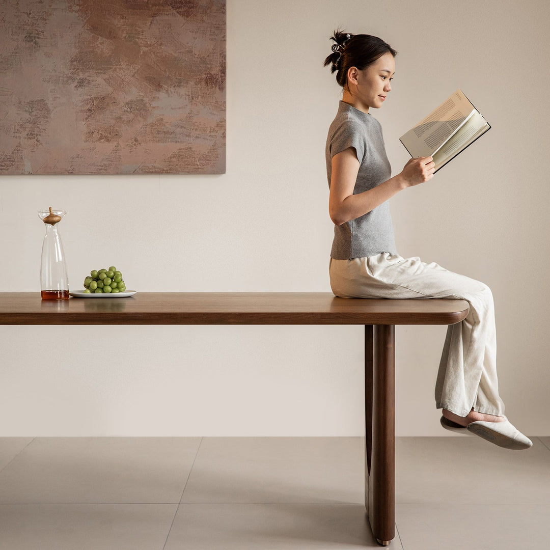 Vintage walnut wood dining table rockwel material variants.