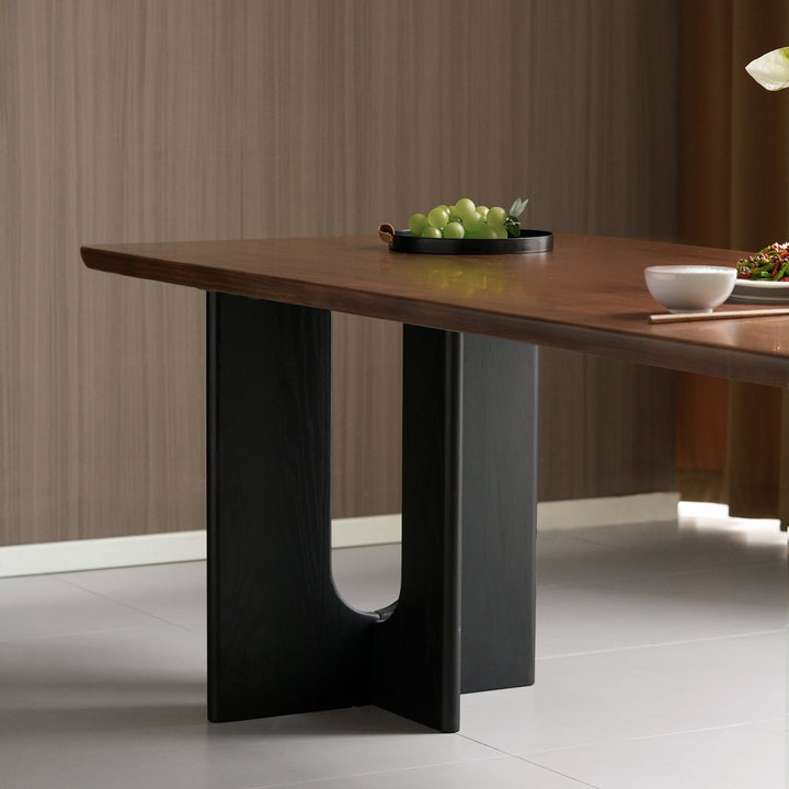 Vintage walnut wood dining table savor in still life.