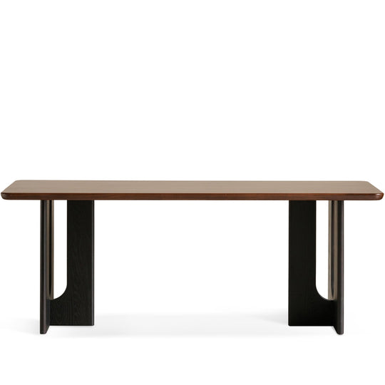 Vintage walnut wood dining table savor in white background.