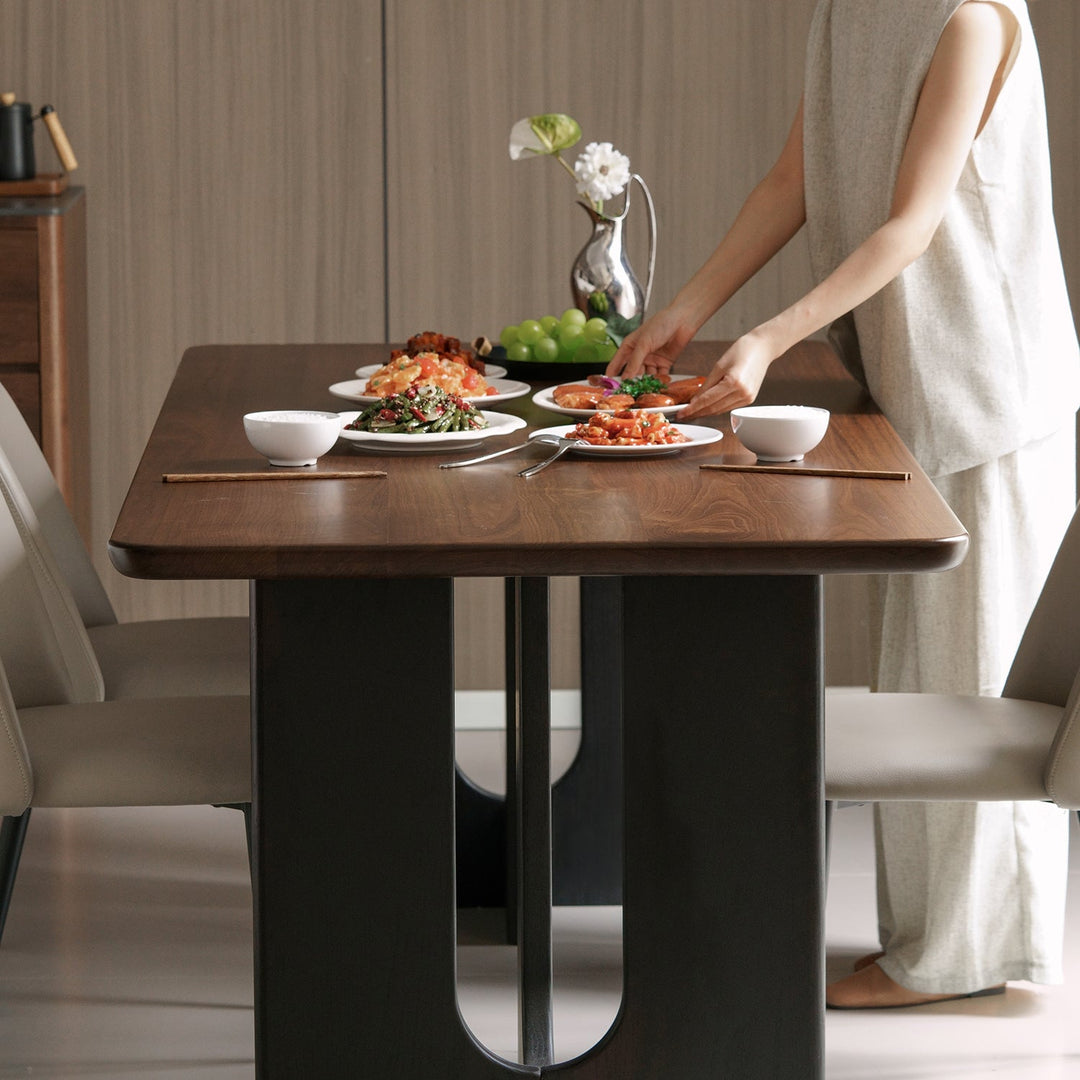 Vintage walnut wood dining table savor material variants.