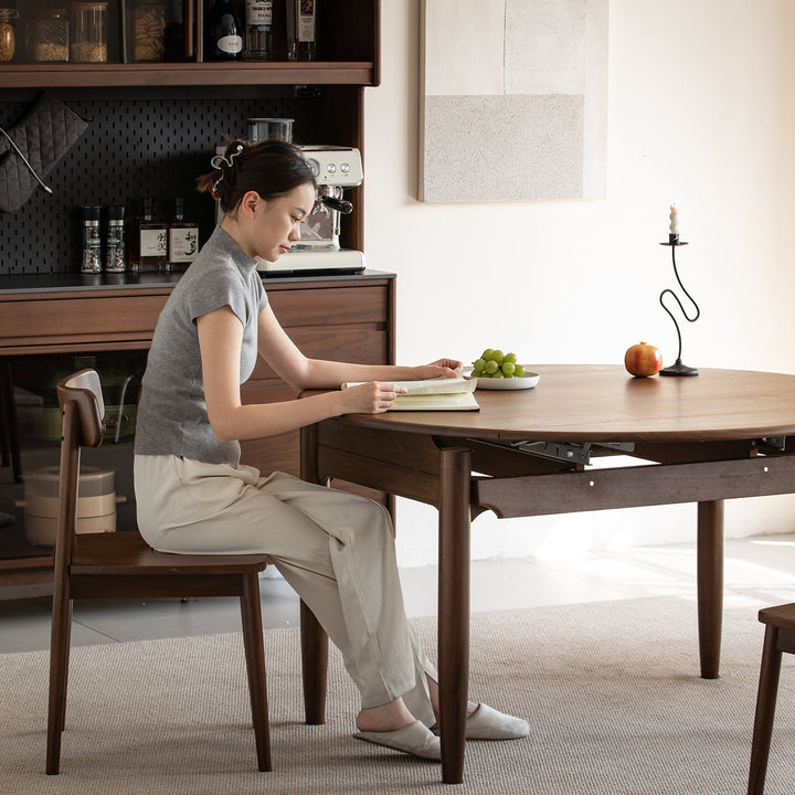 Vintage walnut wood extendable dining table minima material variants.