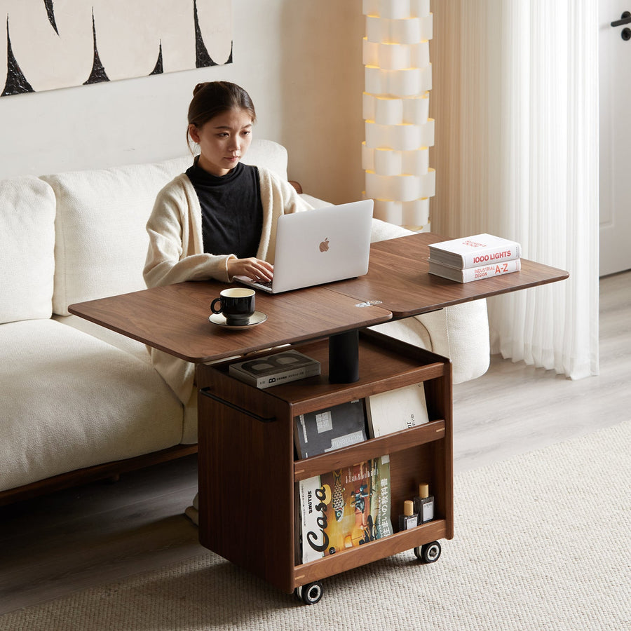 Vintage walnut wood extendable height adjustable coffee table mirror lake primary product view.