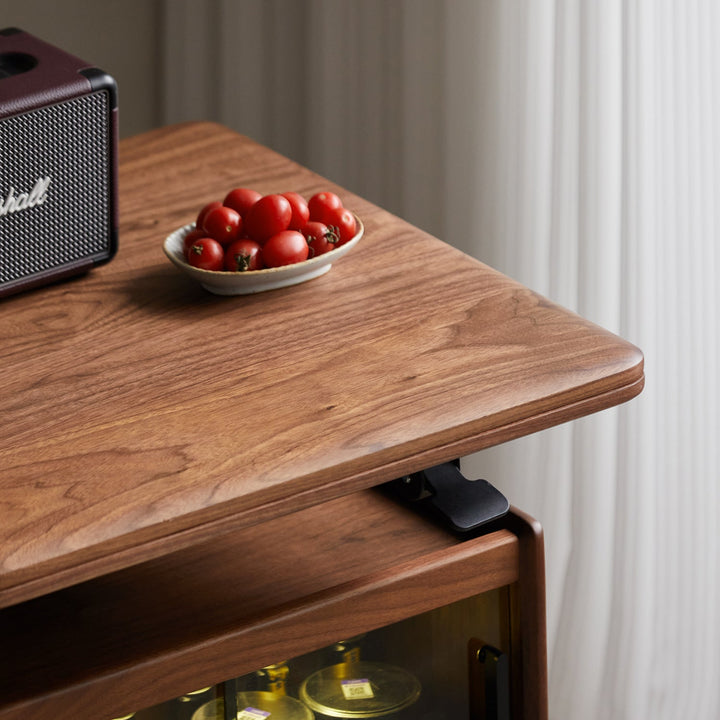 Vintage walnut wood extendable height adjustable coffee table mirror lake material variants.