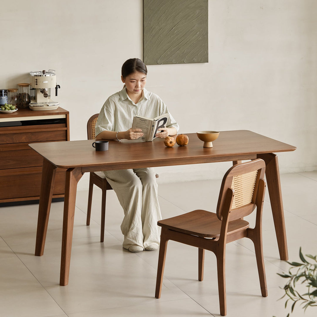 Vintage walnut wood rattan dining chair nook material variants.