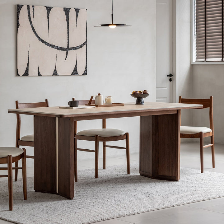 Vintage walnut wood sintered stone dining table straton primary product view.