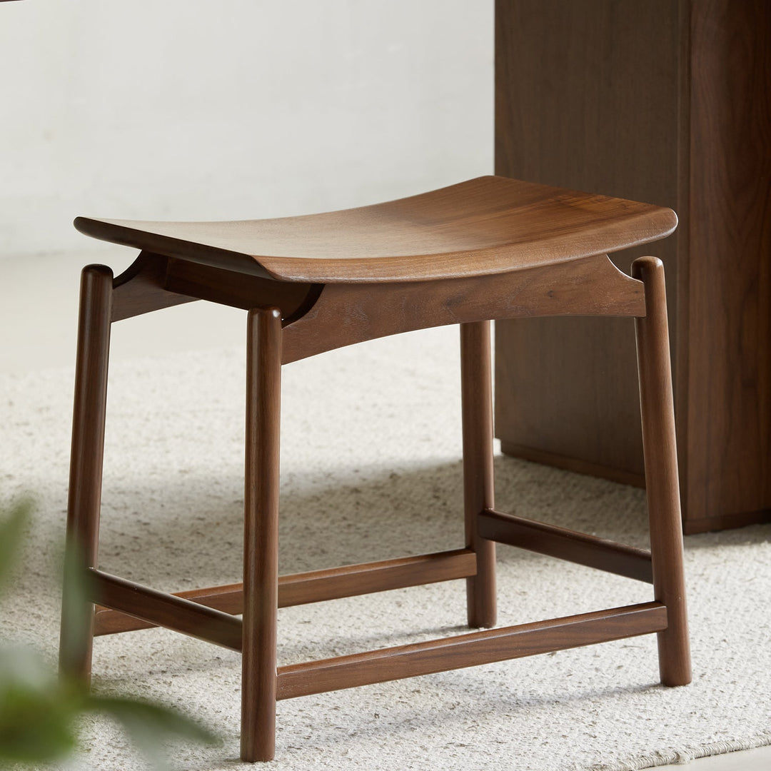 Vintage walnut wood stool arcus primary product view.