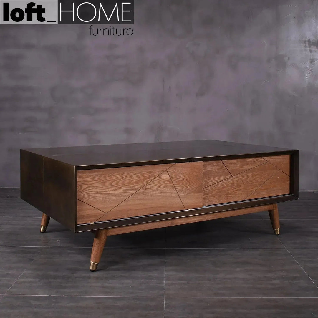 Vintage Wooden Coffee Table VINTAGE BRASS