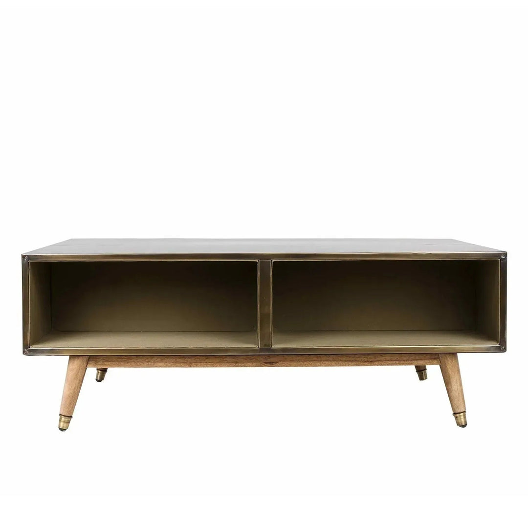 Vintage wooden coffee table vintage brass environmental situation.