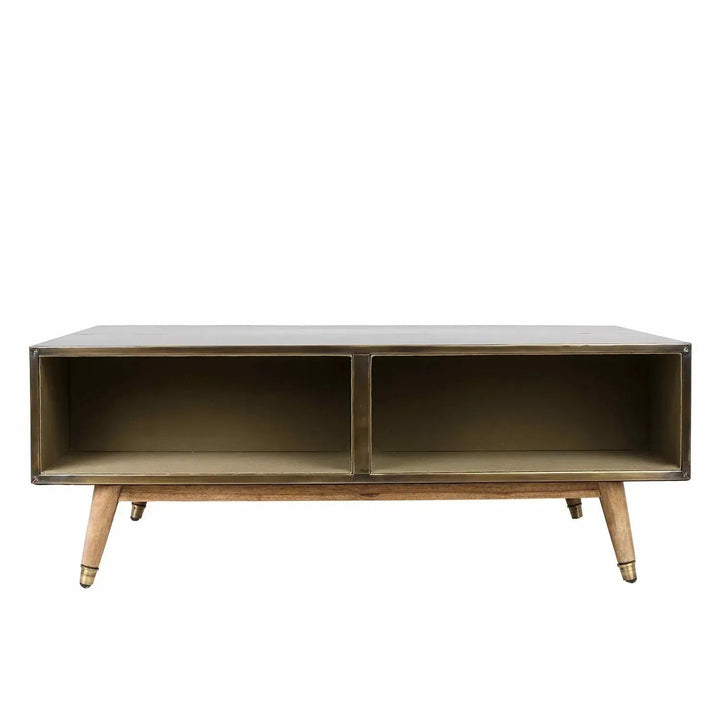 Vintage wooden coffee table vintage brass environmental situation.