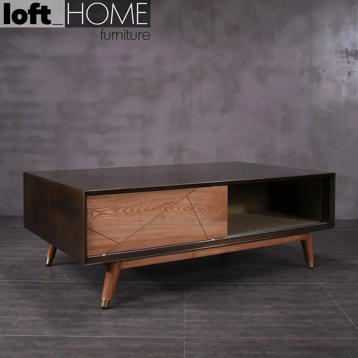 Vintage wooden coffee table vintage brass material variants.
