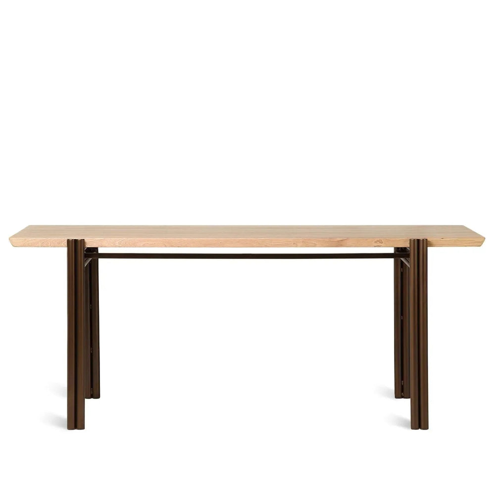 Bauhaus wooden dining table breezy in white background.