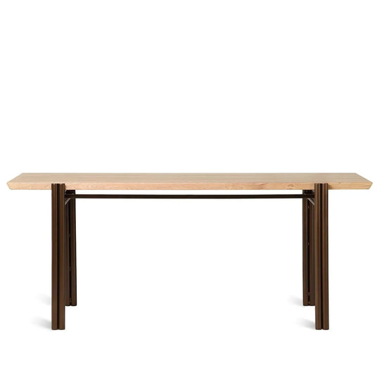 Bauhaus wooden dining table breezy in white background.