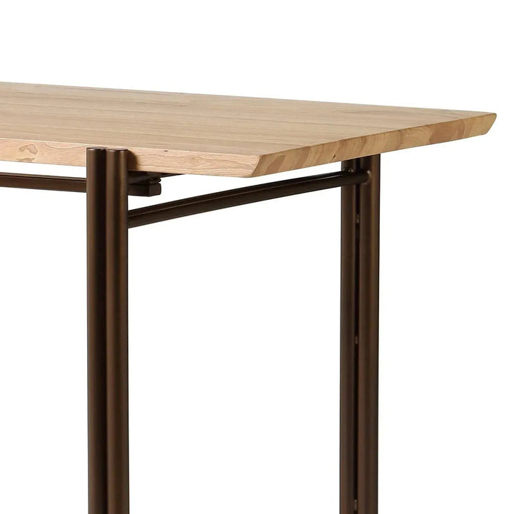 Bauhaus wooden dining table breezy in close up details.