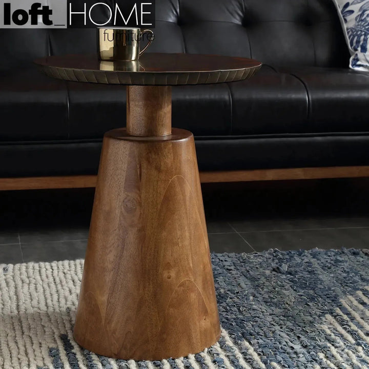 Vintage Wooden Round Side Table VINTAGE BRASS