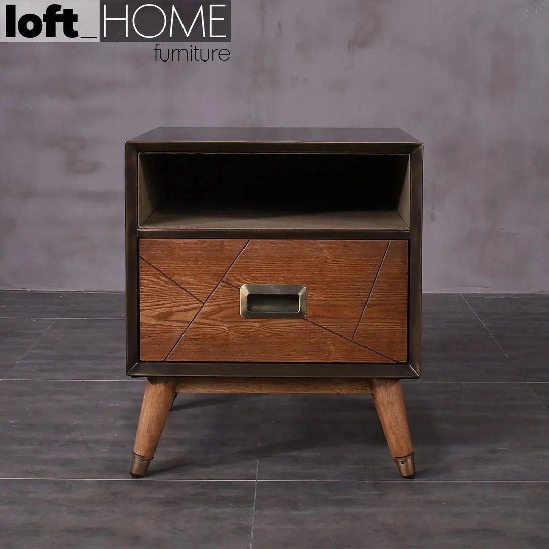 Vintage wooden side table vintage brass with context.