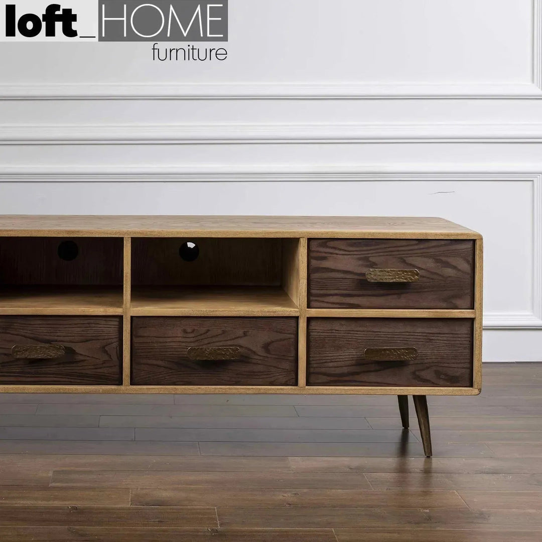 Vintage Wooden TV Console HAMMER BRASS