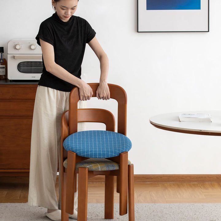 Vintage wool fabric beech wood dining chair memphis primary product view.