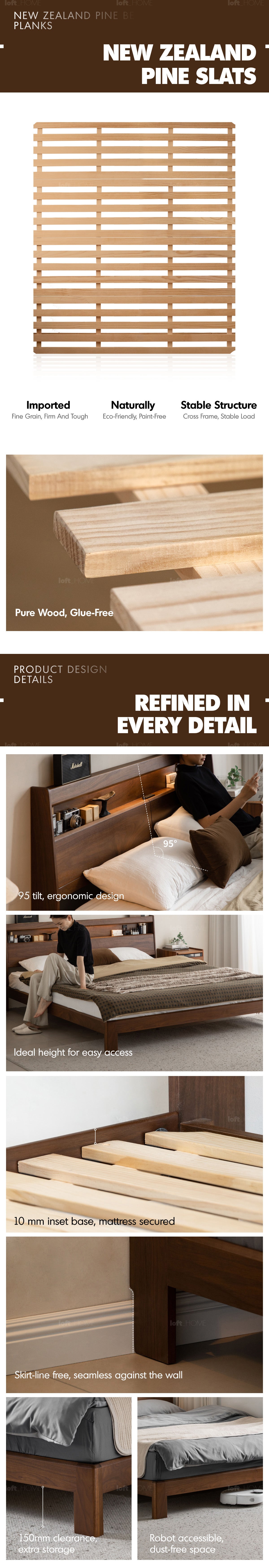 Japandi Walnut Wood Bed ACCOMPANY LIGHT More Details and Instruction_8