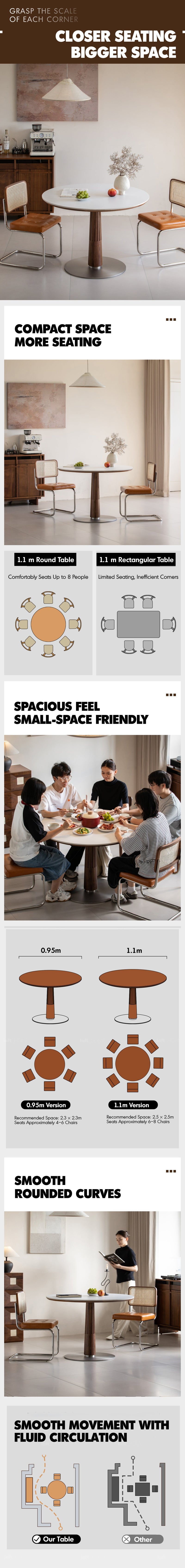 Japandi Walnut Wood Sintered Stone Round Dining Table GREY More Details and Instruction_2